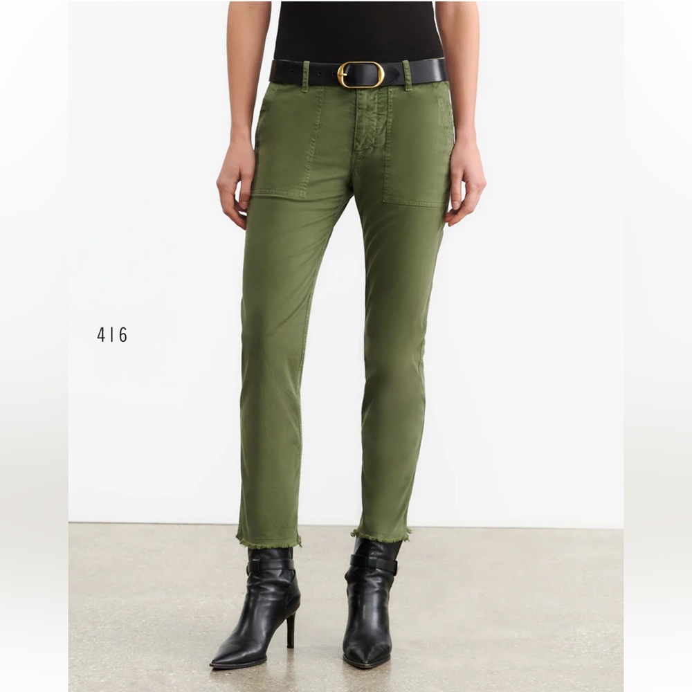NILI LOTAN Jenna Pant‎ in Camo Green Flat Front Low-rise Raw Hem Size 6